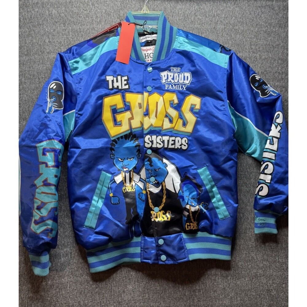 NWT! HEADGEAR Classics 2001 The Proud Family Gross Sisters Satin Bomber Jacket M